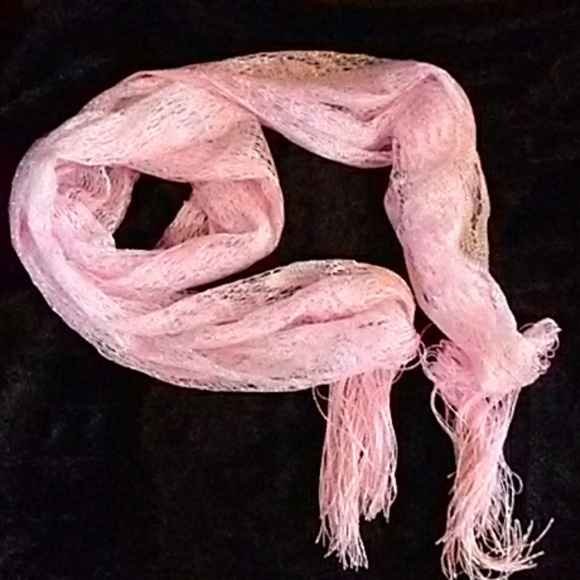 Pastel Pink Thin Knit Fringe Fashion Scarf - Picture 2 of 8